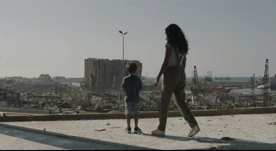 Film still from Kermal Beirut showing Beirut after the August 4 blast
